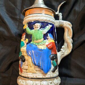Vintage LIPPER & MANN (Japan) Ceramic Beer Stein w/ Pewter Lid (1950s)
